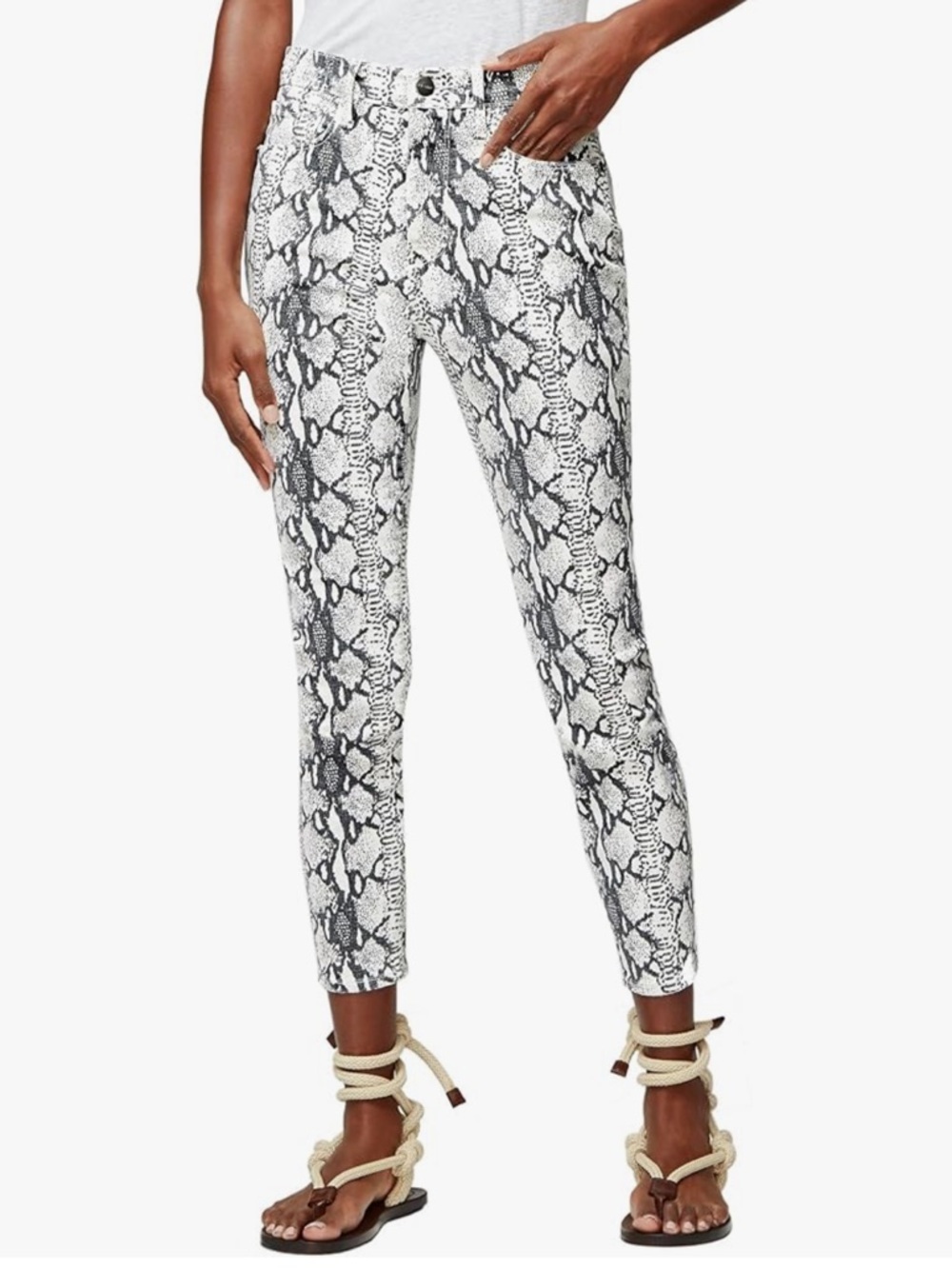 FRAME Women's Ali High-Rise Python-Print Cigarette Jeans White Black Size 26